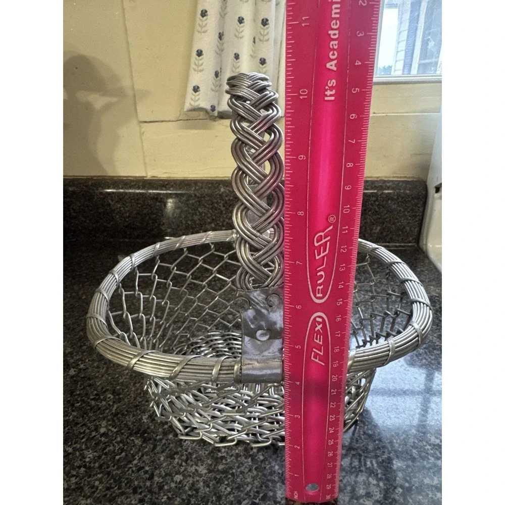 Vintage Aluminum Wire Basket with a Braided Handle‎